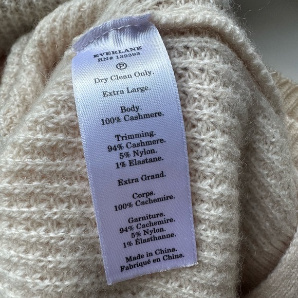 Everlane Cashmere Waffle Knit White Square Crew Sweater, High Low hem, XL - Picture 11 of 16